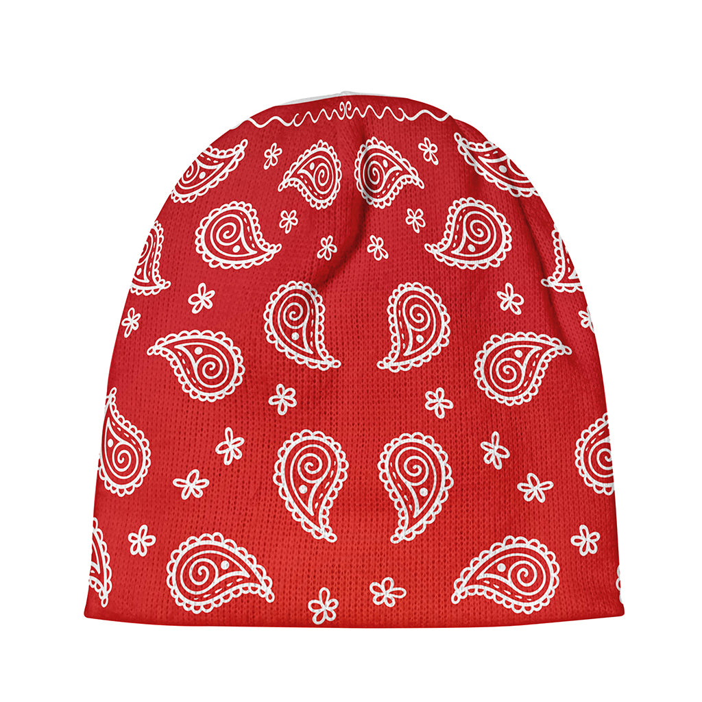 Red And White Bandana Print Beanie