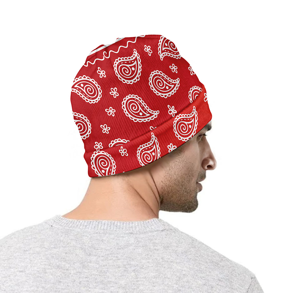 Red And White Bandana Print Beanie