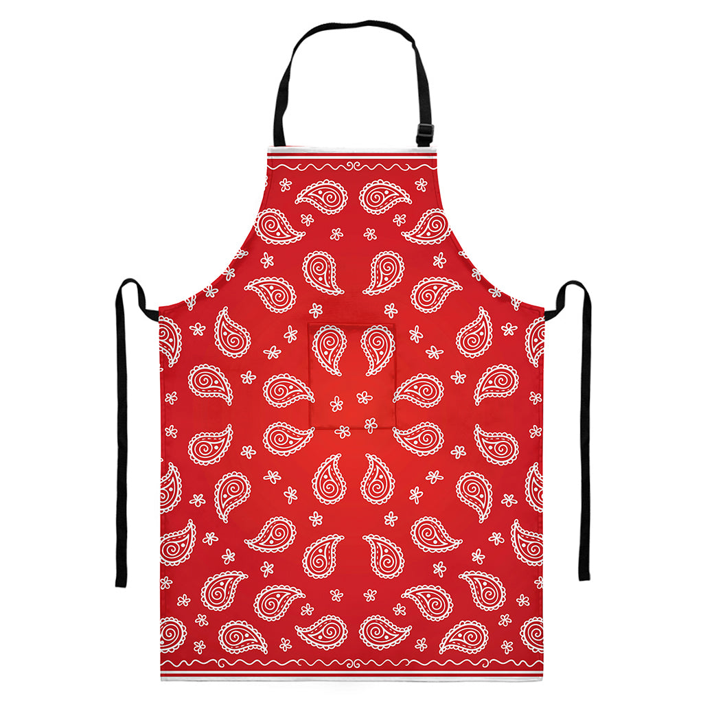 Red And White Bandana Print Bib Apron With Pocket