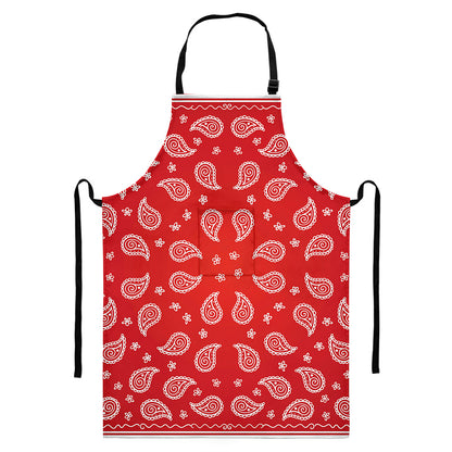 Red And White Bandana Print Bib Apron With Pocket