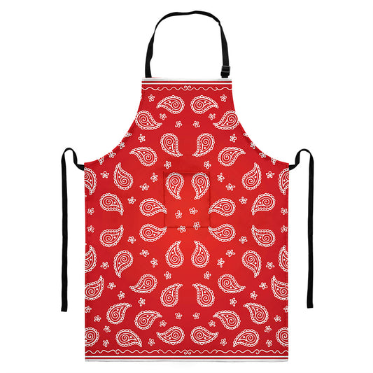Red And White Bandana Print Bib Apron With Pocket