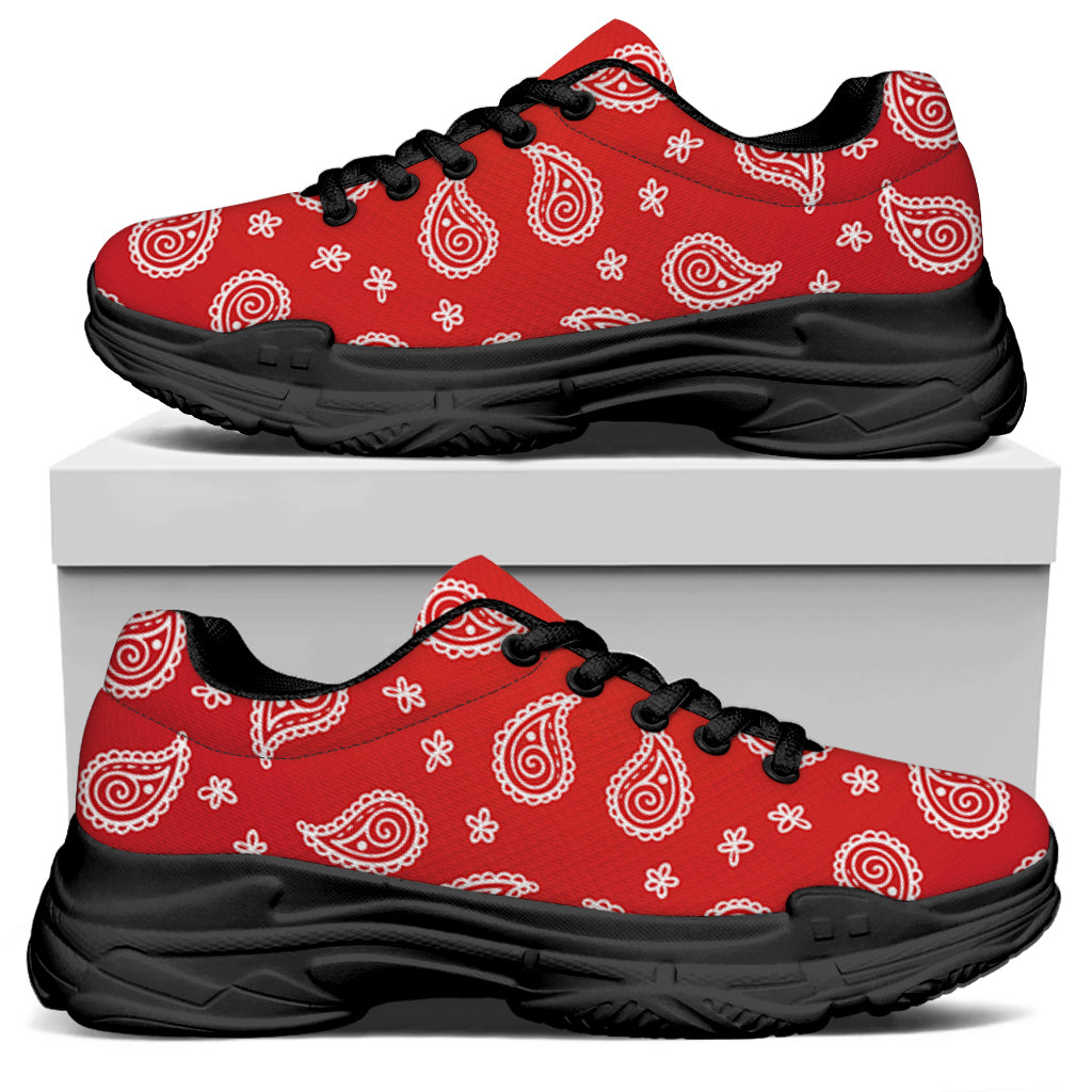 Red And White Bandana Print Black Chunky Shoes