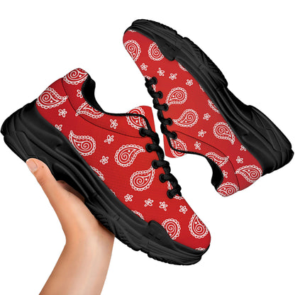 Red And White Bandana Print Black Chunky Shoes