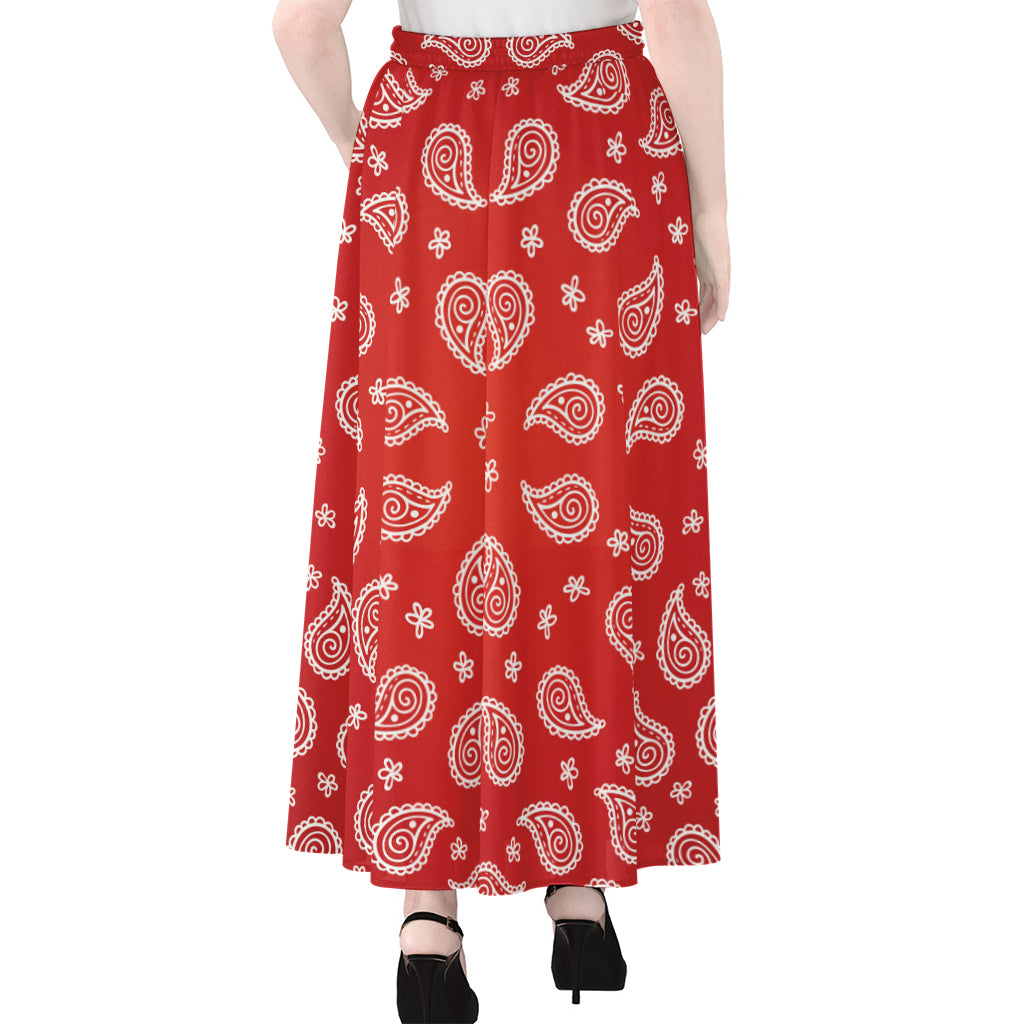 Red And White Bandana Print Chiffon Maxi Skirt