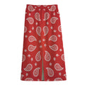 Red And White Bandana Print Cotton Front Slit Maxi Skirt