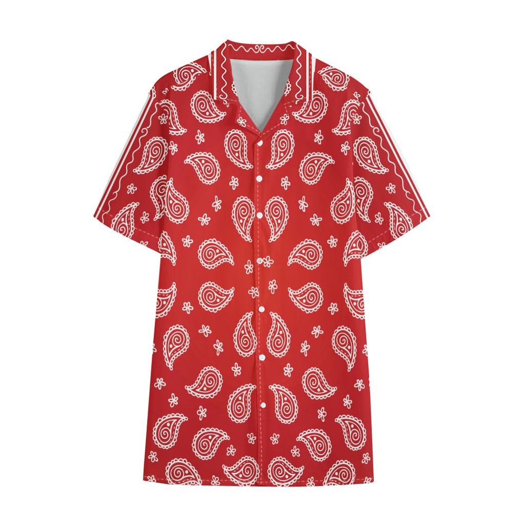 Red And White Bandana Print Cotton Hawaiian Shirt
