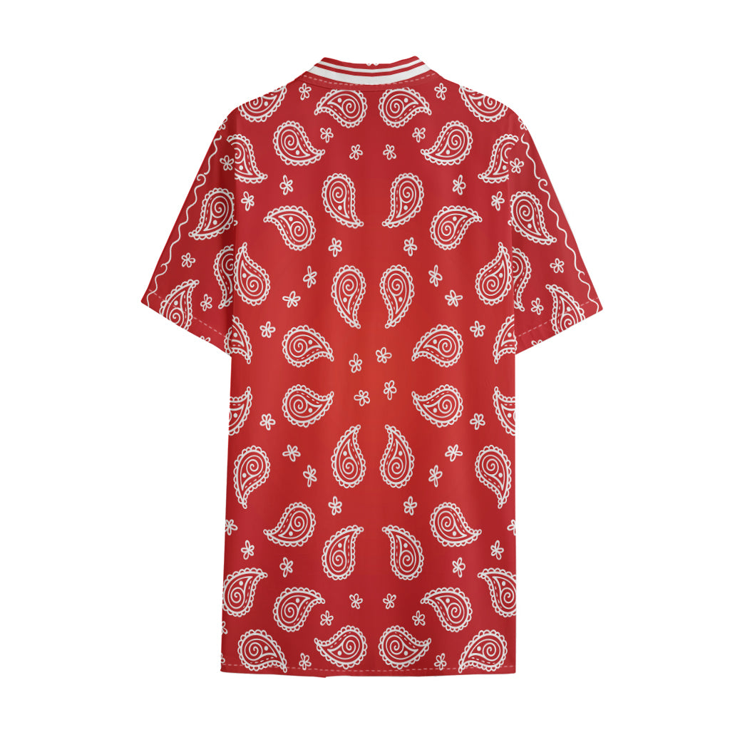 Red And White Bandana Print Cotton Hawaiian Shirt