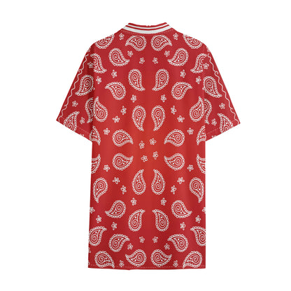 Red And White Bandana Print Cotton Hawaiian Shirt