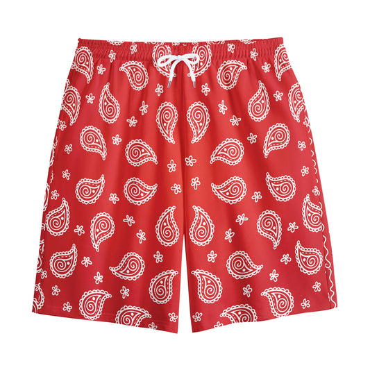 Red And White Bandana Print Cotton Shorts