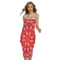 Red And White Bandana Print Cross Back Cami Dress