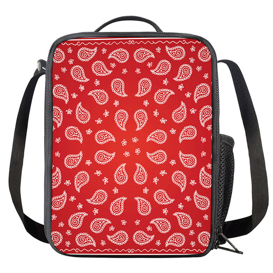 Red And White Bandana Print Crossbody Lunch Bag