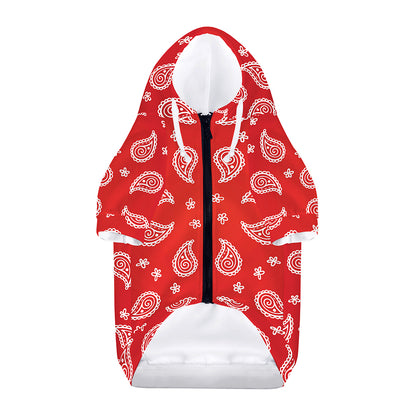 Red And White Bandana Print Dog Zip Up Hoodie