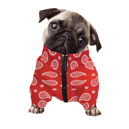 Red And White Bandana Print Dog Zip Up Jacket