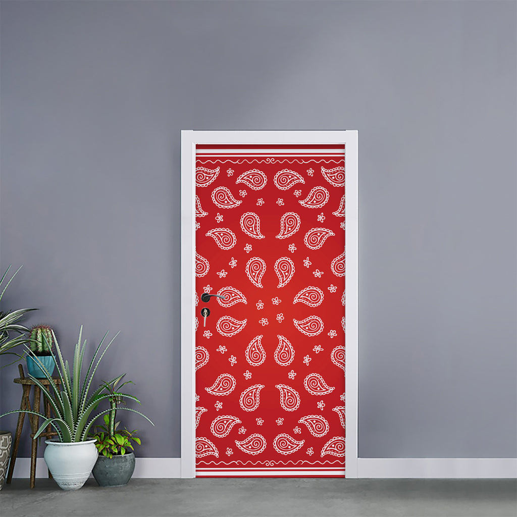 Red And White Bandana Print Door Sticker