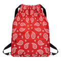 Red And White Bandana Print Drawstring Backpack