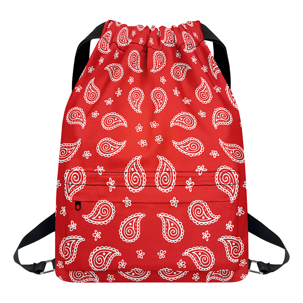 Red And White Bandana Print Drawstring Backpack