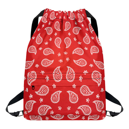 Red And White Bandana Print Drawstring Backpack