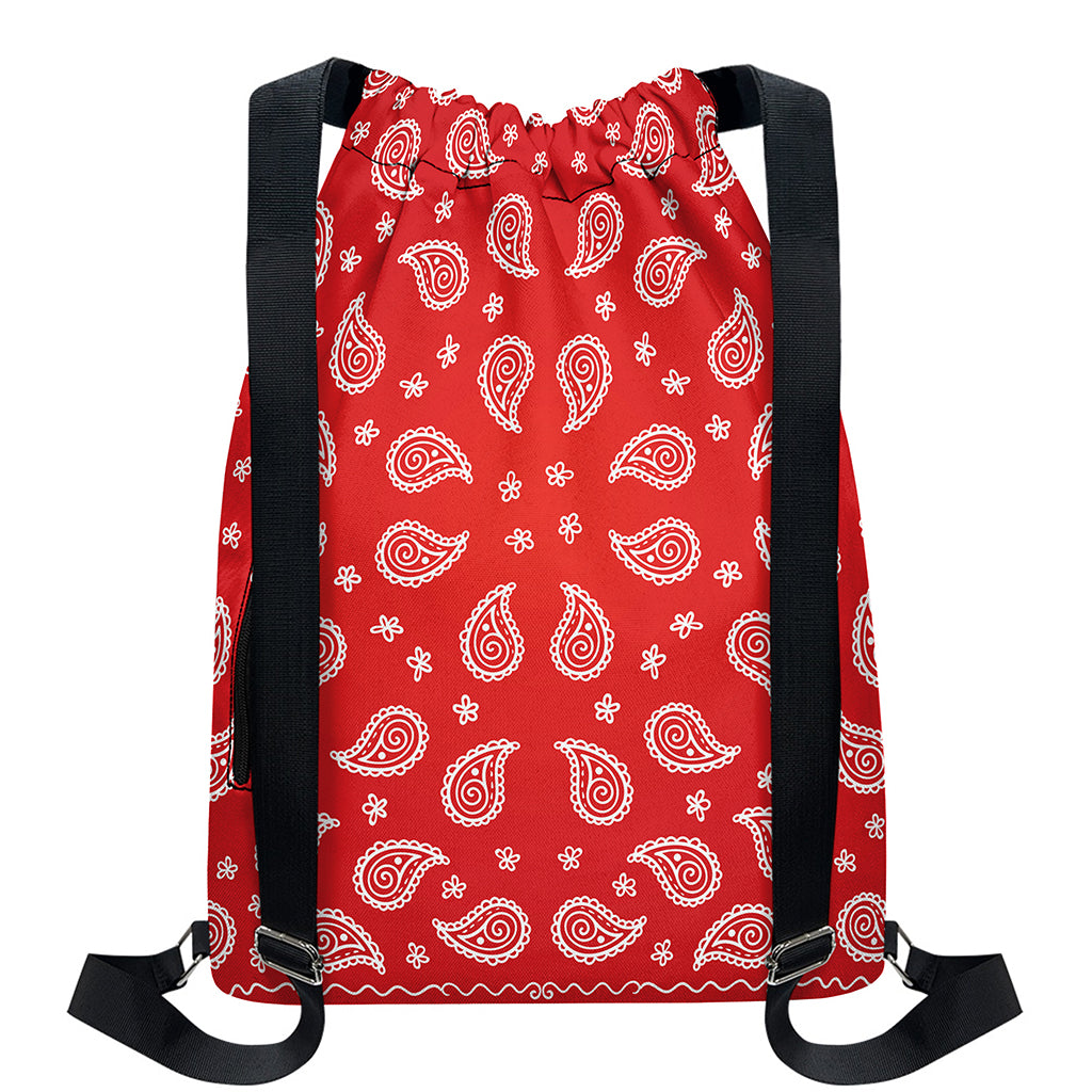 Red And White Bandana Print Drawstring Backpack