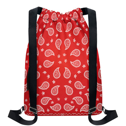 Red And White Bandana Print Drawstring Backpack