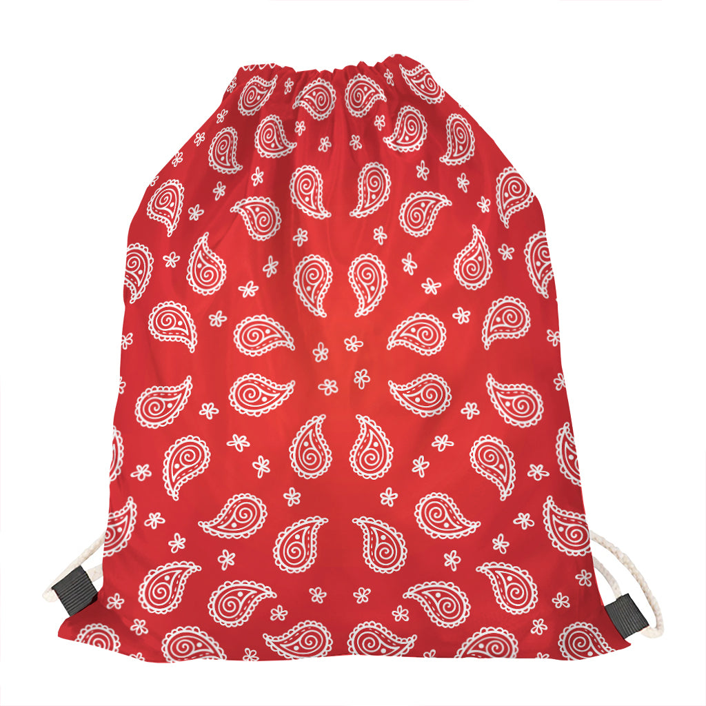 Red And White Bandana Print Drawstring Bag