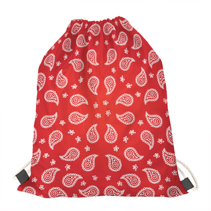 Red And White Bandana Print Drawstring Bag