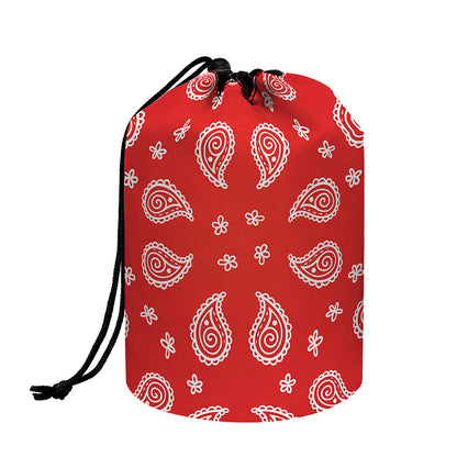 Red And White Bandana Print Drawstring Makeup Bag