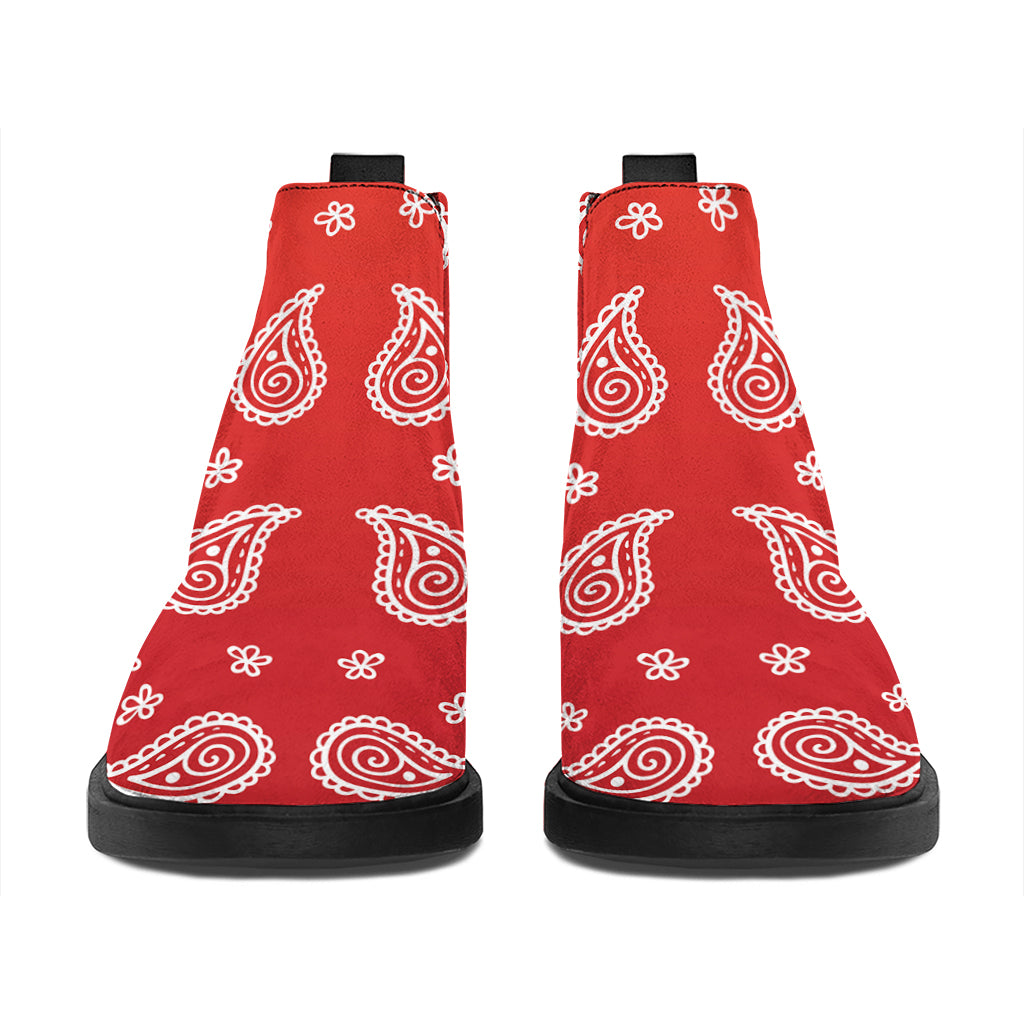 Red And White Bandana Print Flat Ankle Boots