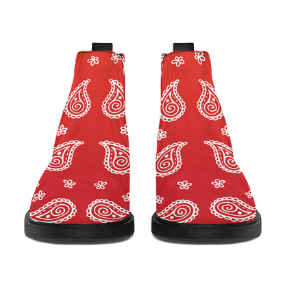 Red And White Bandana Print Flat Ankle Boots