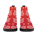 Red And White Bandana Print Flat Ankle Boots