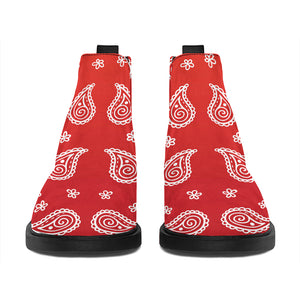 Red And White Bandana Print Flat Ankle Boots