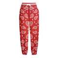 Red And White Bandana Print Fleece Lined Knit Pants