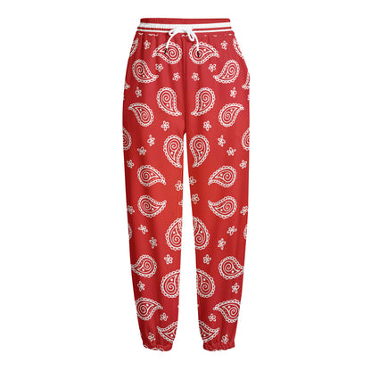 Red And White Bandana Print Fleece Lined Knit Pants