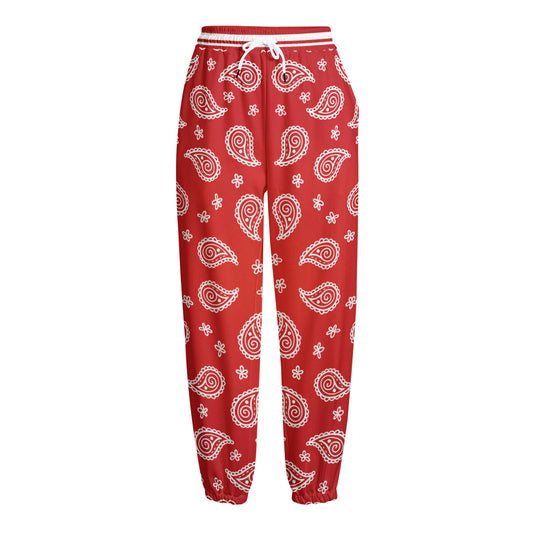 Red And White Bandana Print Fleece Lined Knit Pants