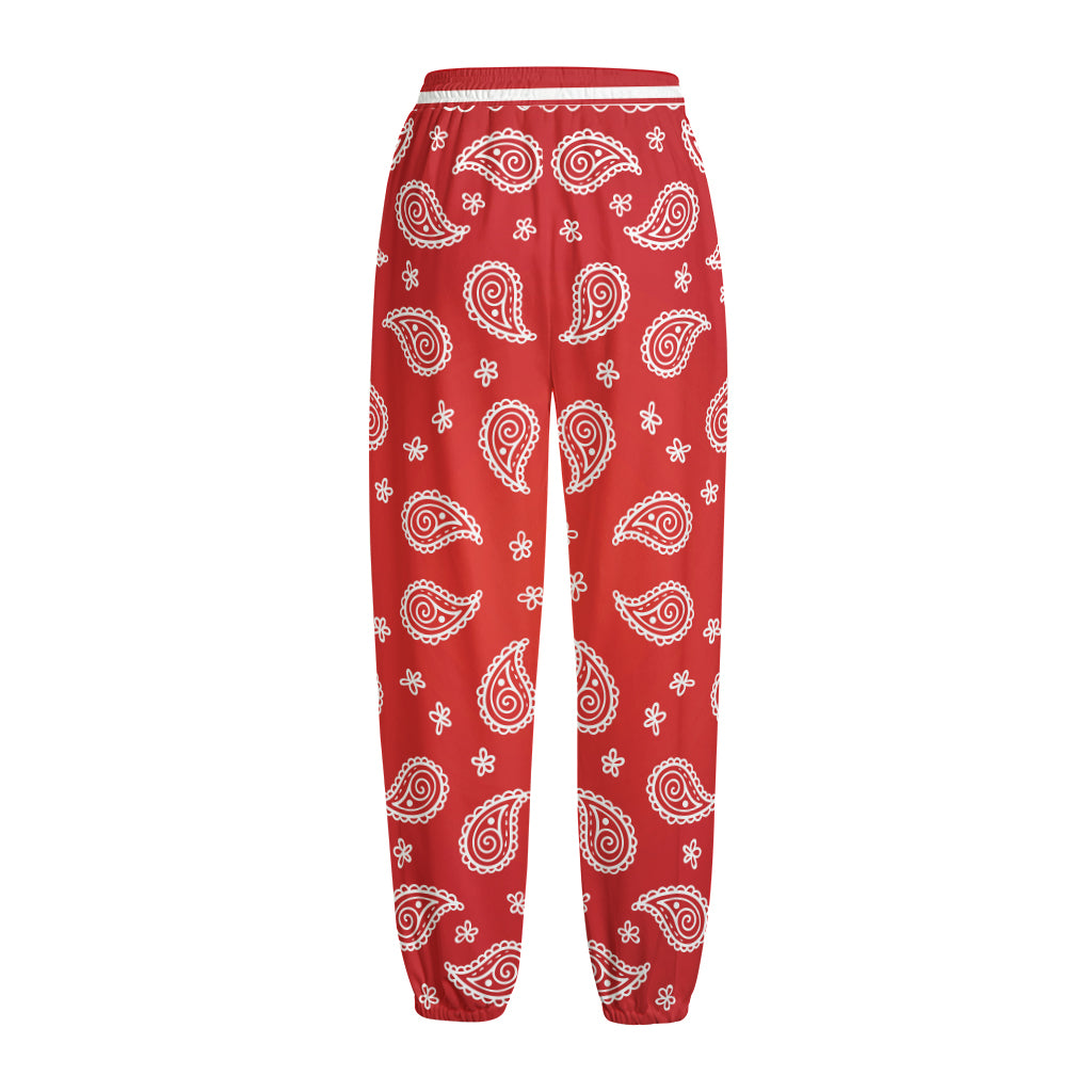 Red And White Bandana Print Fleece Lined Knit Pants