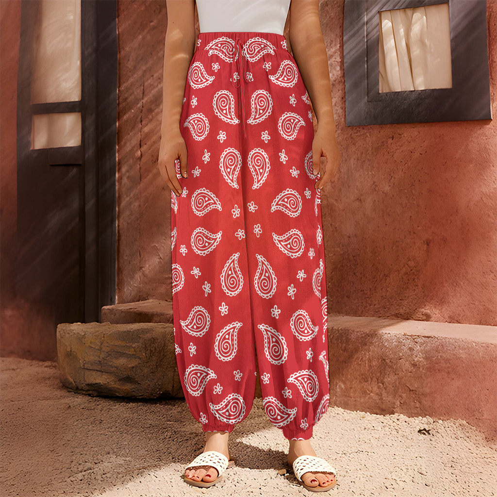 Red And White Bandana Print Harem Pants