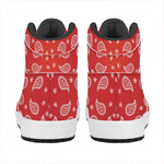 Red And White Bandana Print High Top Leather Sneakers