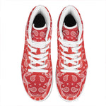 Red And White Bandana Print High Top Leather Sneakers