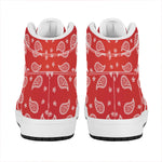 Red And White Bandana Print High Top Leather Sneakers