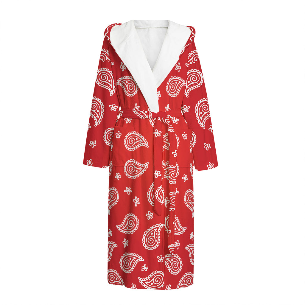 Red And White Bandana Print Hooded Bathrobe