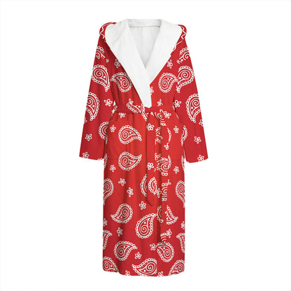 Red And White Bandana Print Hooded Bathrobe