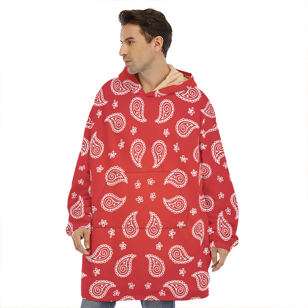 Red And White Bandana Print Hoodie Blanket