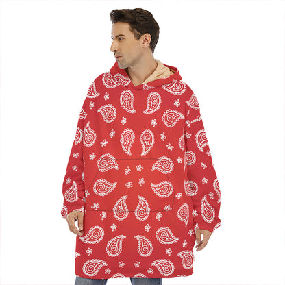 Red And White Bandana Print Hoodie Blanket