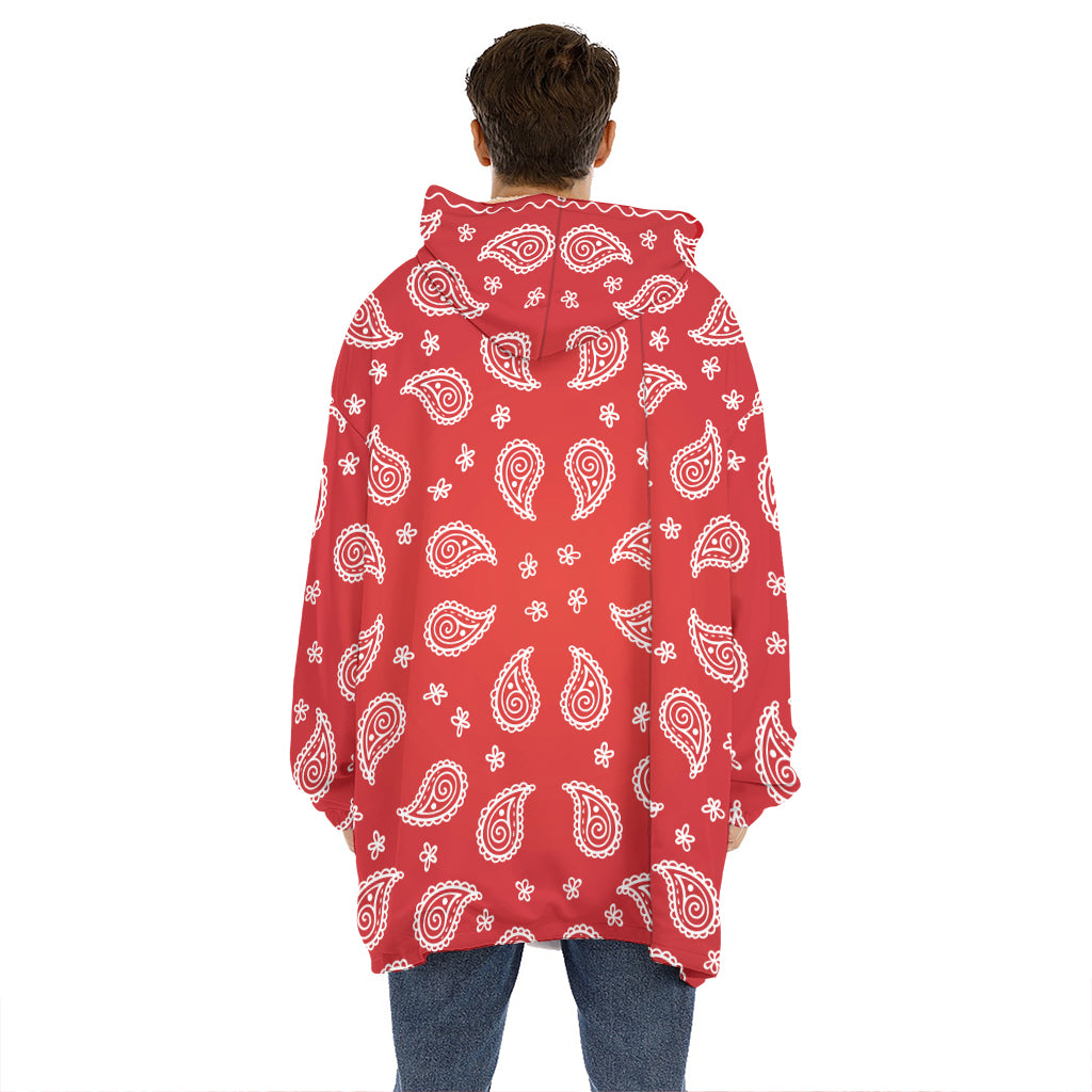 Red And White Bandana Print Hoodie Blanket
