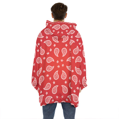 Red And White Bandana Print Hoodie Blanket