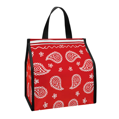 Red And White Bandana Print Insulated Lunch Tote