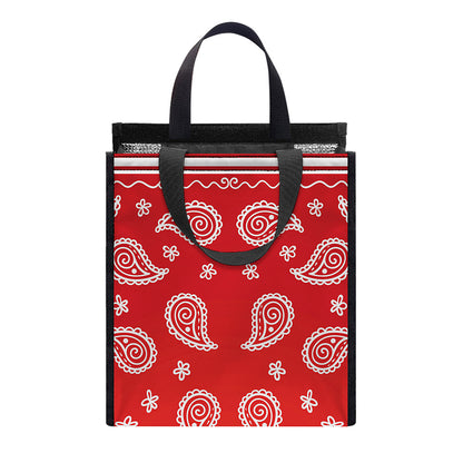 Red And White Bandana Print Insulated Lunch Tote