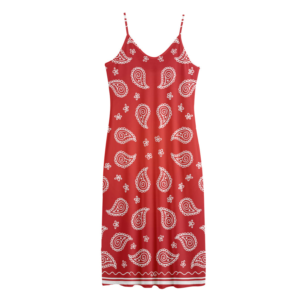 Red And White Bandana Print Jersey Midi Cami Dress