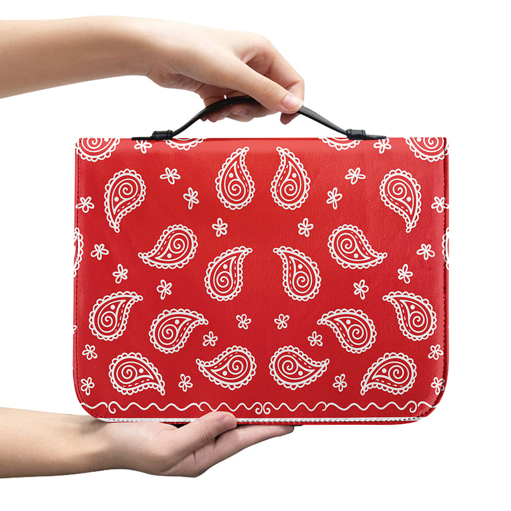 Red And White Bandana Print Leather Bible Cover