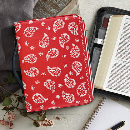 Red And White Bandana Print Leather Bible Cover
