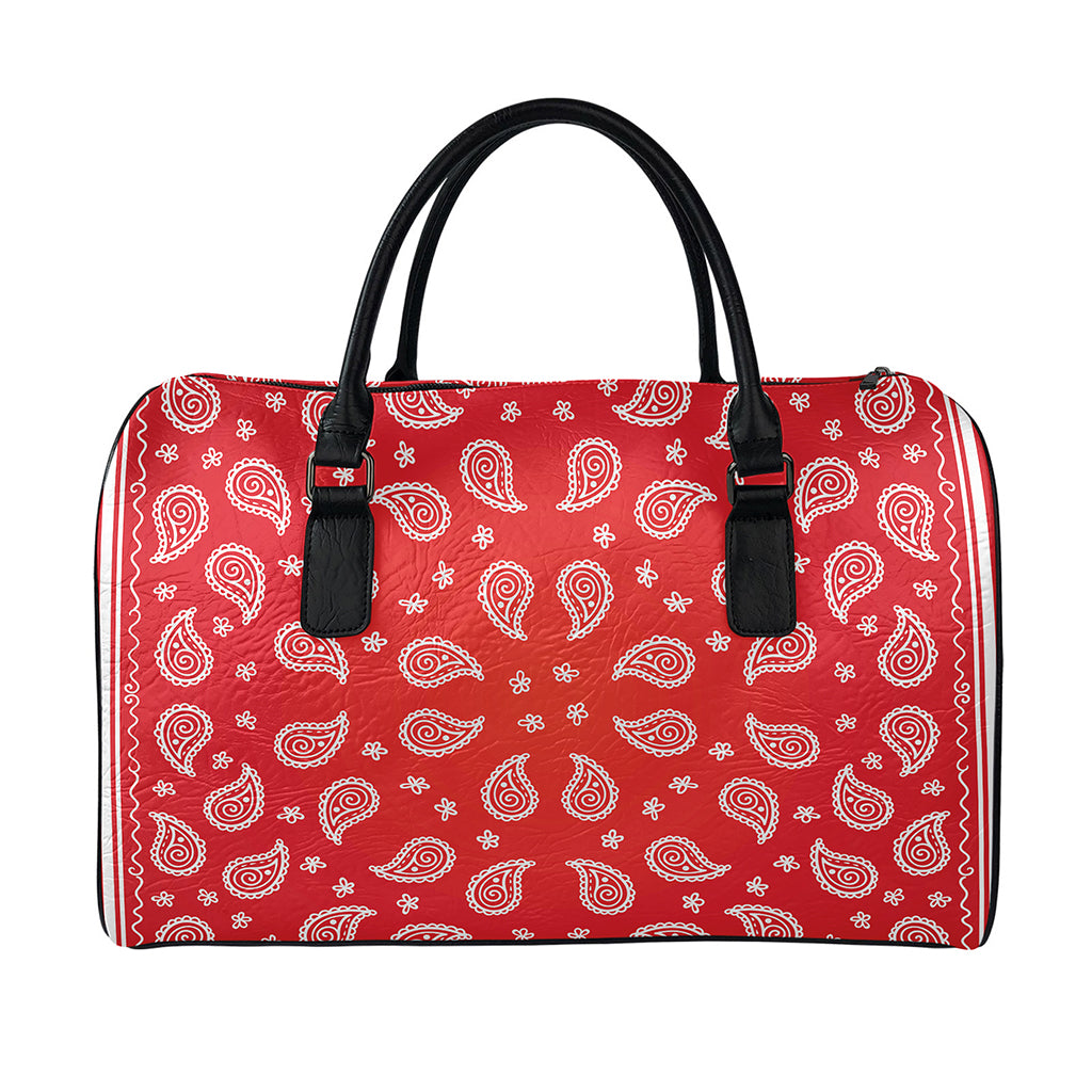 Red And White Bandana Print Leather Duffle Bag